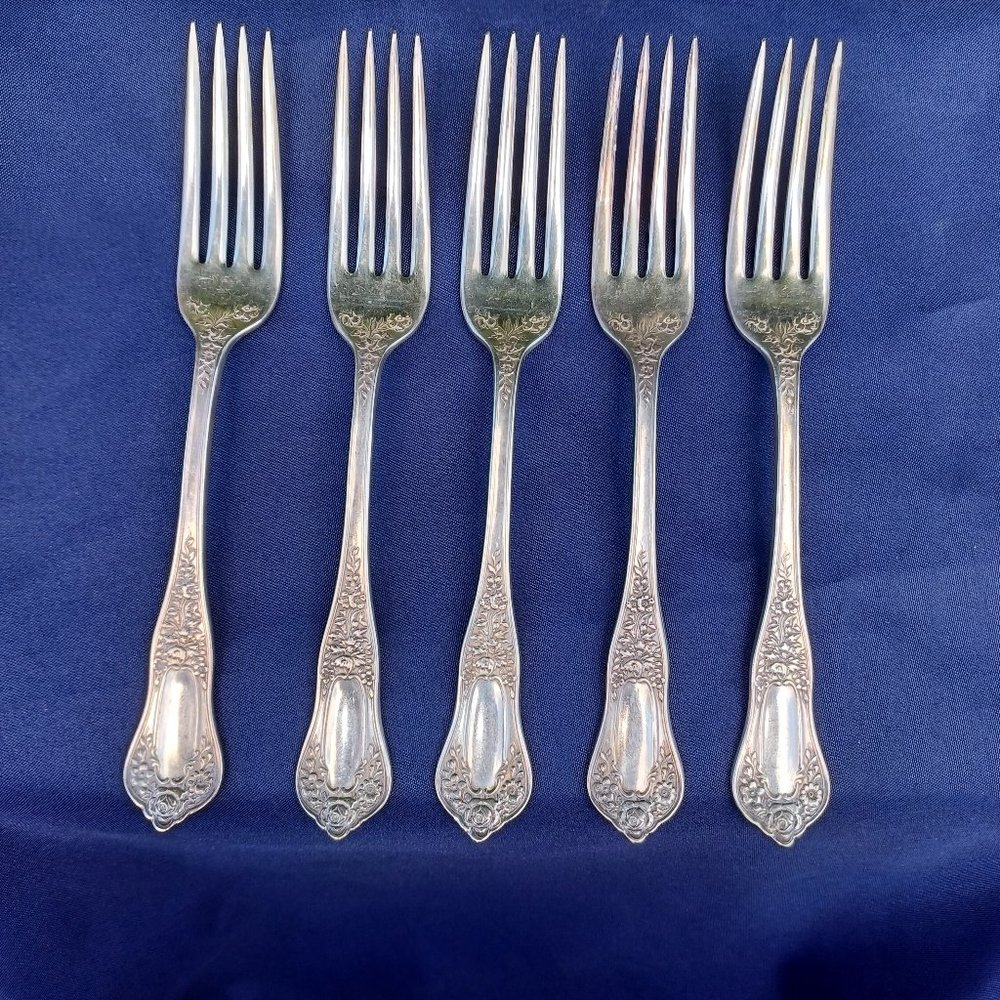 Set of 5 Estate Antique Rogers Silverplate Dinner Forks